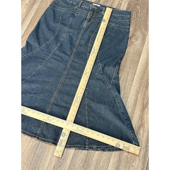 CATO WOMENS DENIM MAXI LONG SKIRT FLARE SIZE 14 BOHO WESTERN STRETCH Y2K - Picture 5 of 8